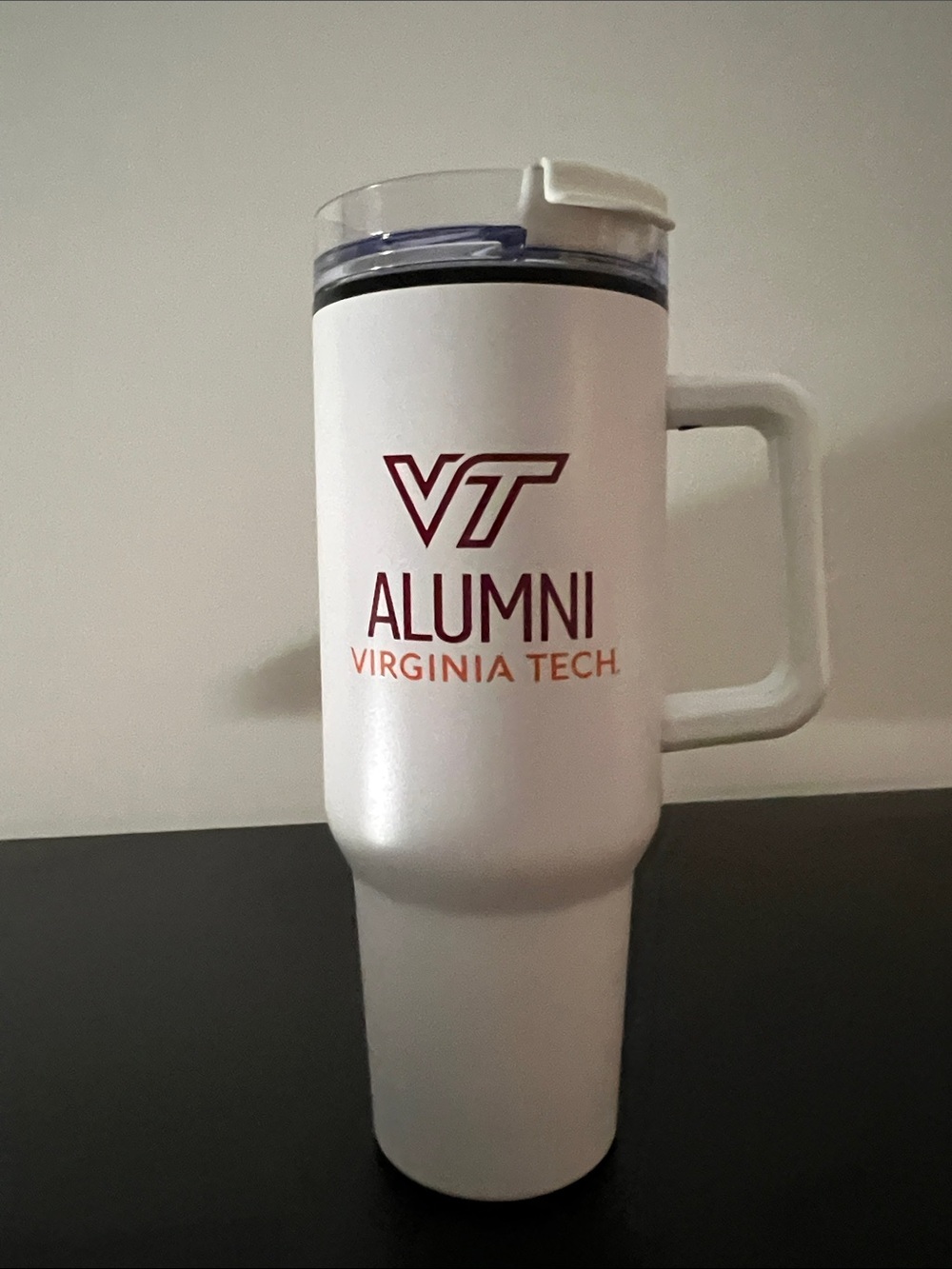 Virginia Tech Alumni White 40oz Insulated Cup with Handle